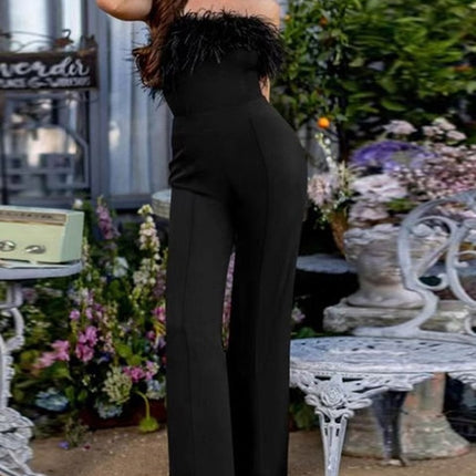 Women Sequined Feather-paneled Jumpsuit