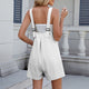 Summer square neck shorts jumpsuit with pockets – stylish solid color beach bodysuit for women.