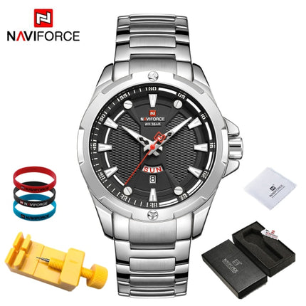 Montre analogique pour hommes NAVIFORCE en acier inoxydable