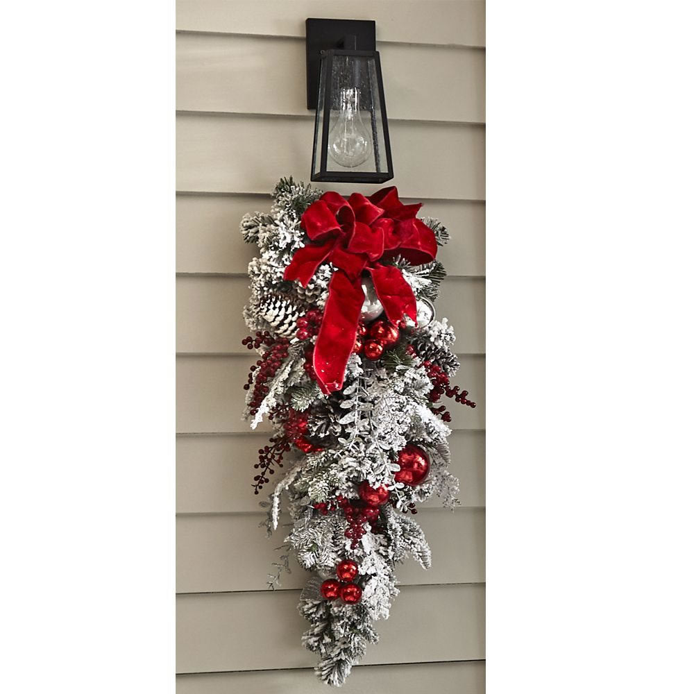 New Flocking Wreath Outdoor Decoration Door Hanging Christmas Wreath Rattan