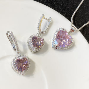 Rosy Heart Crystal Tassel Earrings – Colorful & Elegant