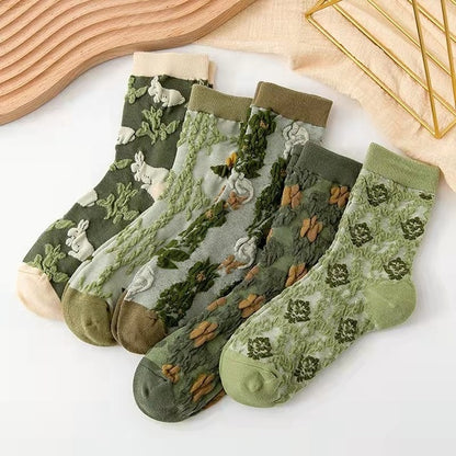 5 pares de calcetines con bordado de flores vintage