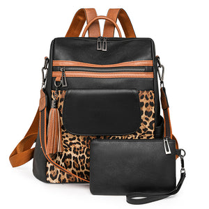 Vintage Leopard Print Large Capacity Fashion Backpack