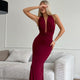 Women’s V-Neck Halter Backless Pleated High Waist Dress
