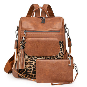 Vintage Leopard Print Large Capacity Fashion Backpack