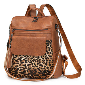 Vintage Leopard Print Large Capacity Fashion Backpack