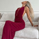 Women’s V-Neck Halter Backless Pleated High Waist Dress