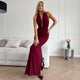 Women’s V-Neck Halter Backless Pleated High Waist Dress