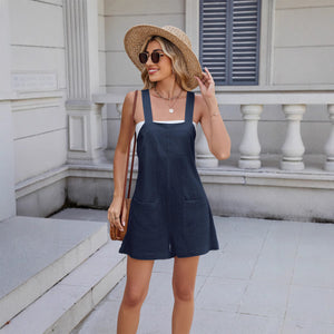 Women's Summer Square Neck Jumpsuit with Pockets