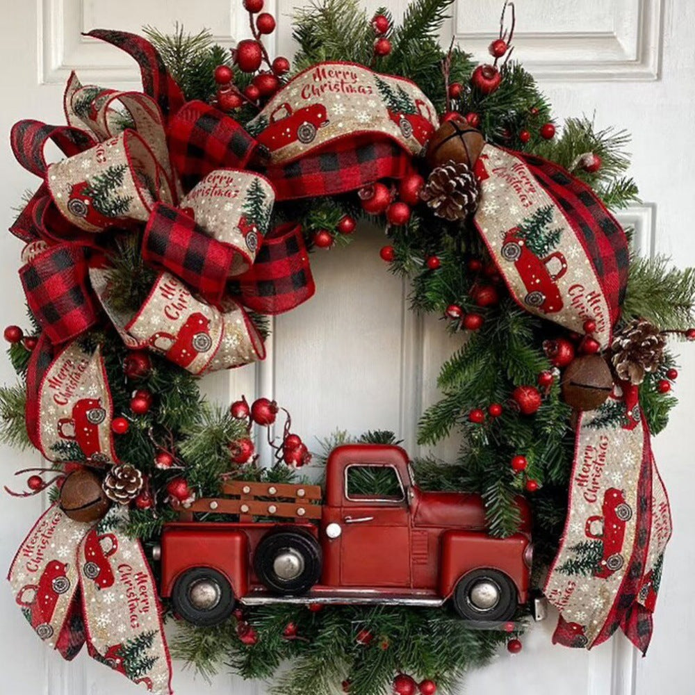 Christmas Wreath Red Truck Car Bows Garlands Hanging Orna Men