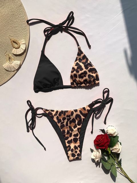 Conjunto de bikini de 2 piezas con estampado de leopardo de Ellolace