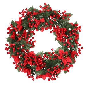 Green Trident Leaves Red Christmas Wreath