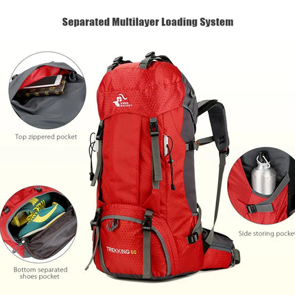 60L Outdoor Backpack Camping Bag with Rain Cover