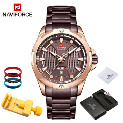 Montre analogique pour hommes NAVIFORCE en acier inoxydable