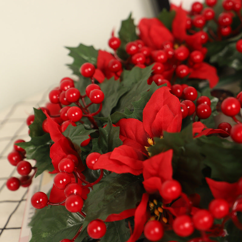 Green Trident Leaves Red Christmas Wreath