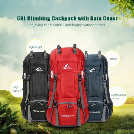 60L Outdoor Backpack Camping Bag with Rain Cover