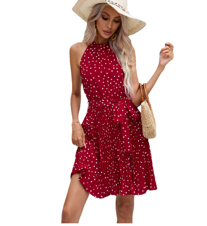 Robe longue rouge à pois