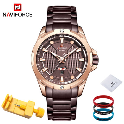 Montre analogique pour hommes NAVIFORCE en acier inoxydable