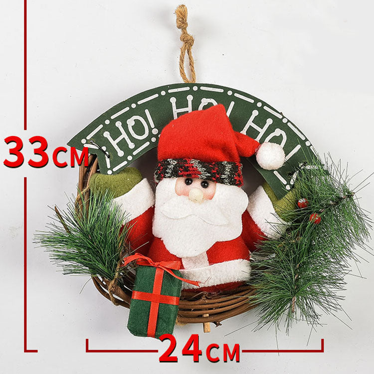 Small Wooden Christmas Wreath Santa Claus Vine Ring