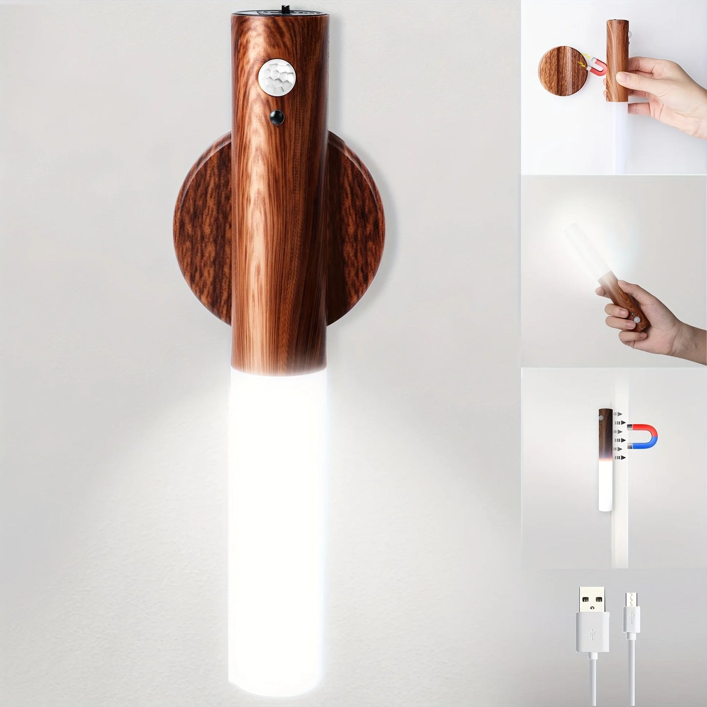 Lampe à détecteur de mouvement en bois