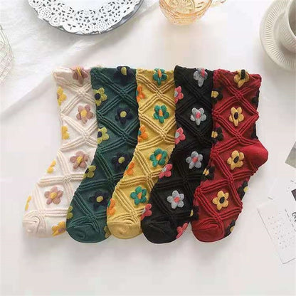 5 paires de chaussettes vintage à fleurs brodées