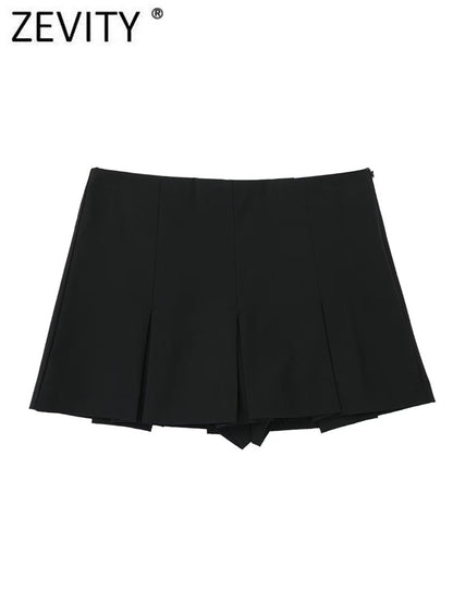 High Waist Wide Pleats Shorts Skirts