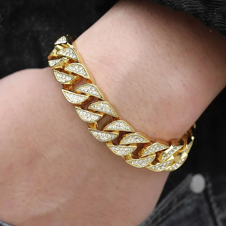 Bracelet chaîne cubaine Miami Curb pour homme doré